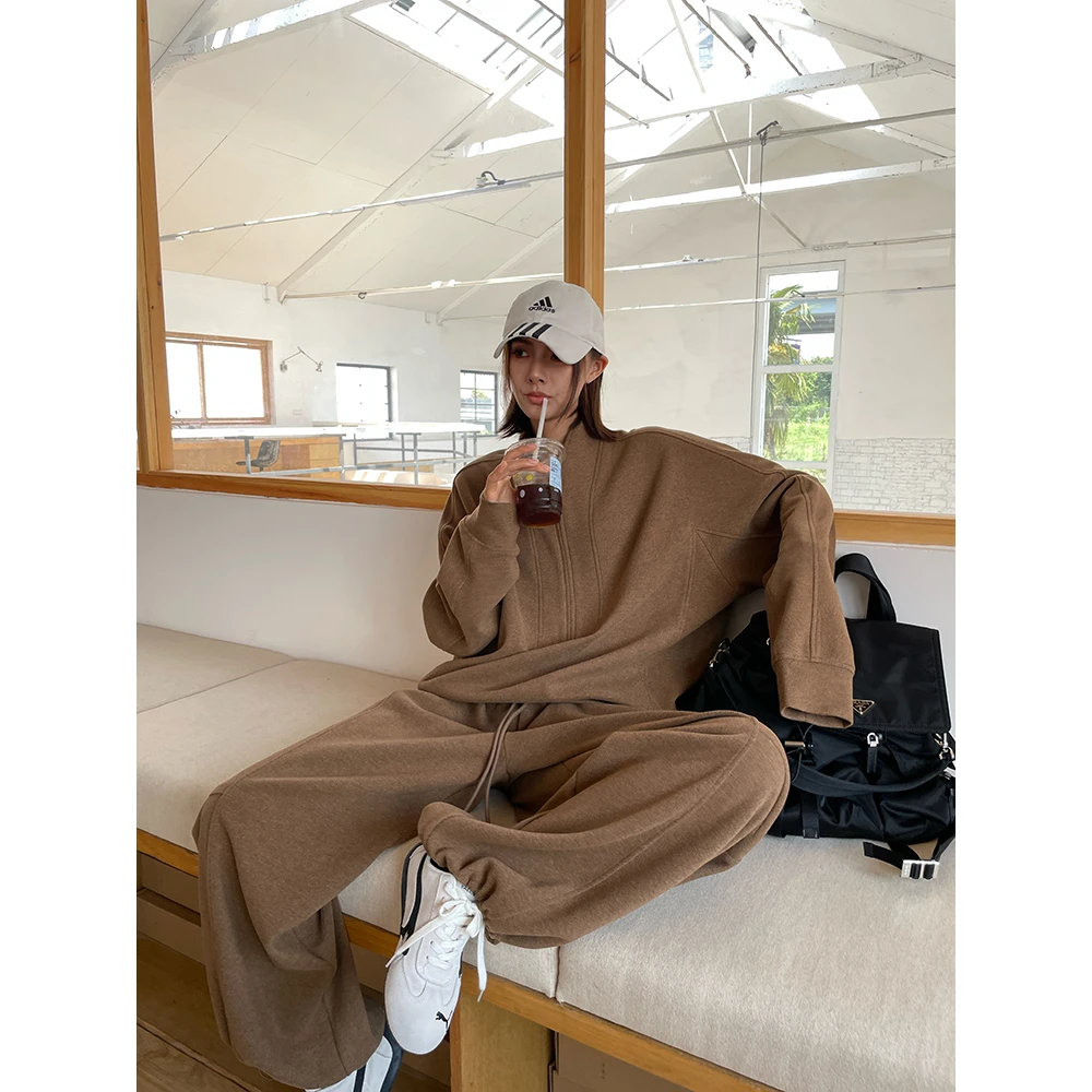 JCCC影子【暖咖假日】两色半拉链立领廓形卫衣休闲卫裤套装JE5BBZ14