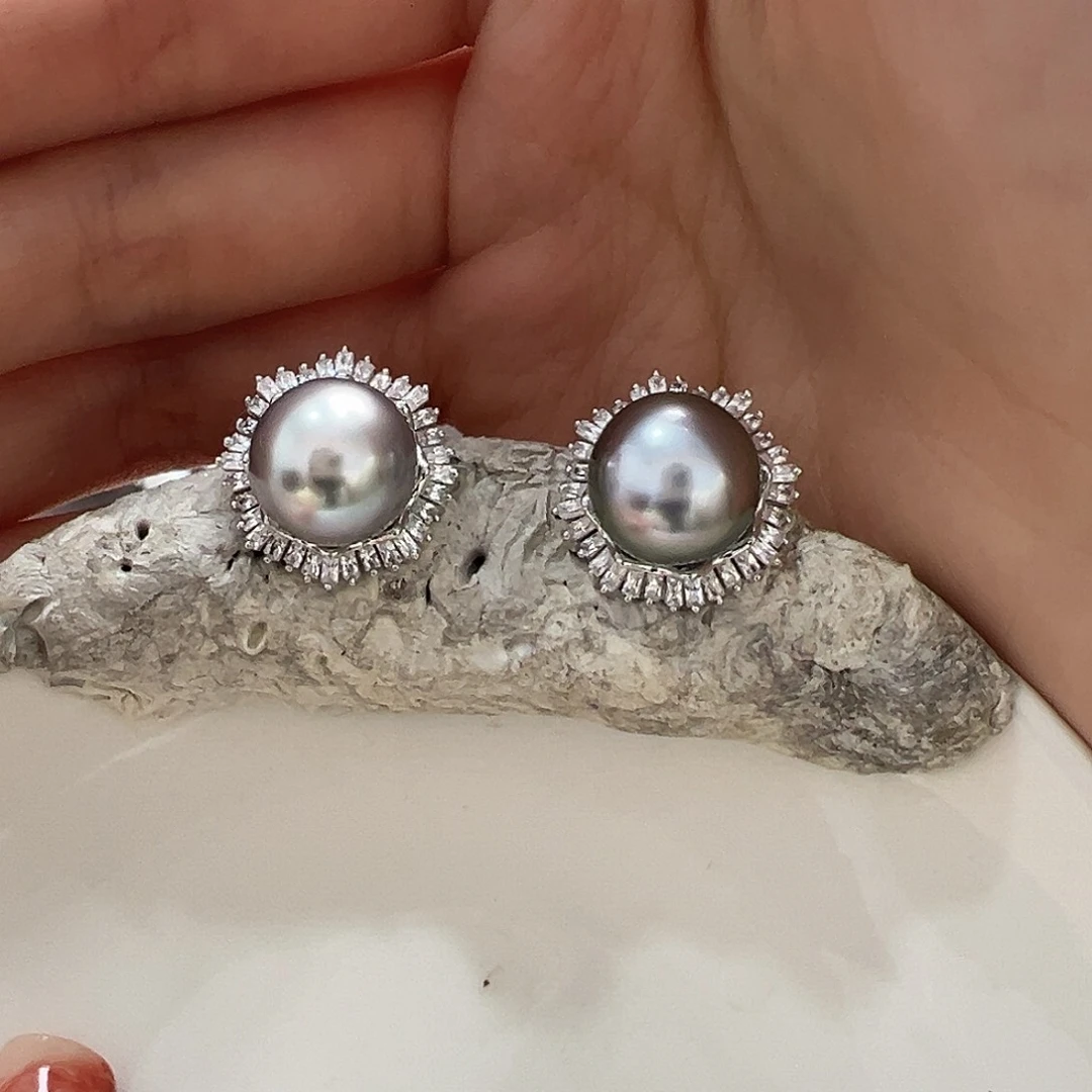 海水珍珠耳饰银S925镶嵌晴*雨