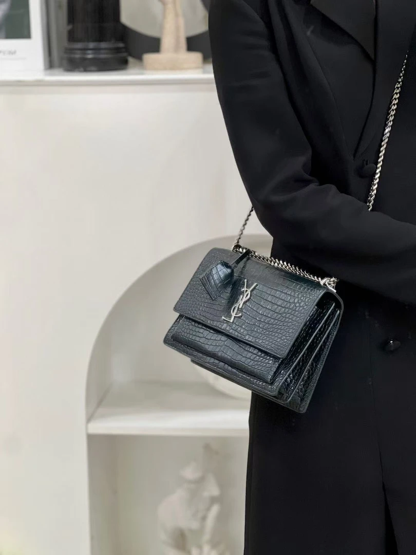 99新 YSL/圣罗兰 ysl 日落中号墨绿鳄压/公价无/优品