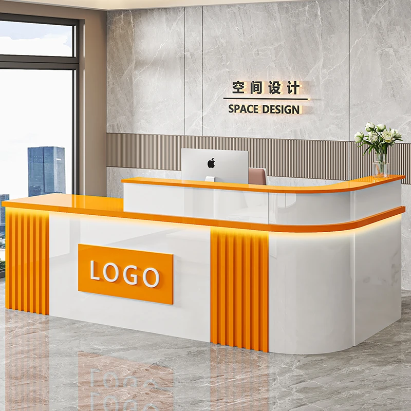 公司前台接待台中式转角吧台收银台服装店商用柜台办公桌简约现代