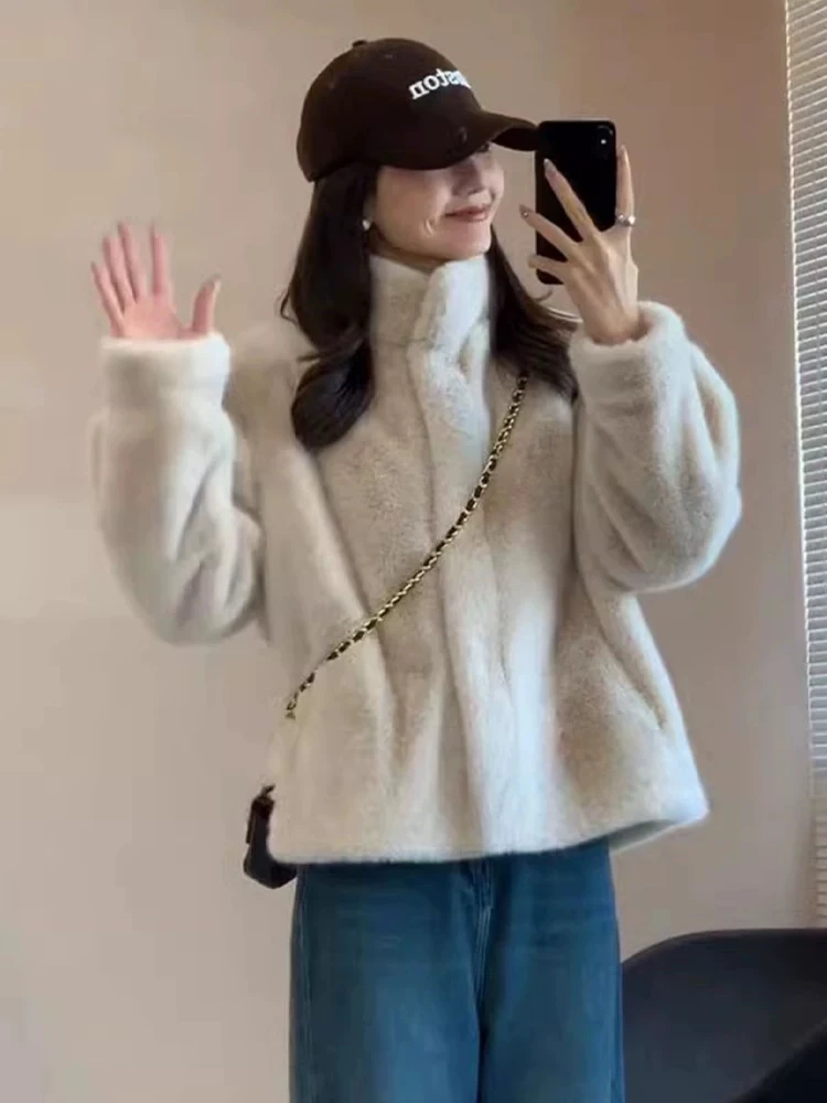 秋冬新款时尚休闲雪兰貂保暖立领女士外套