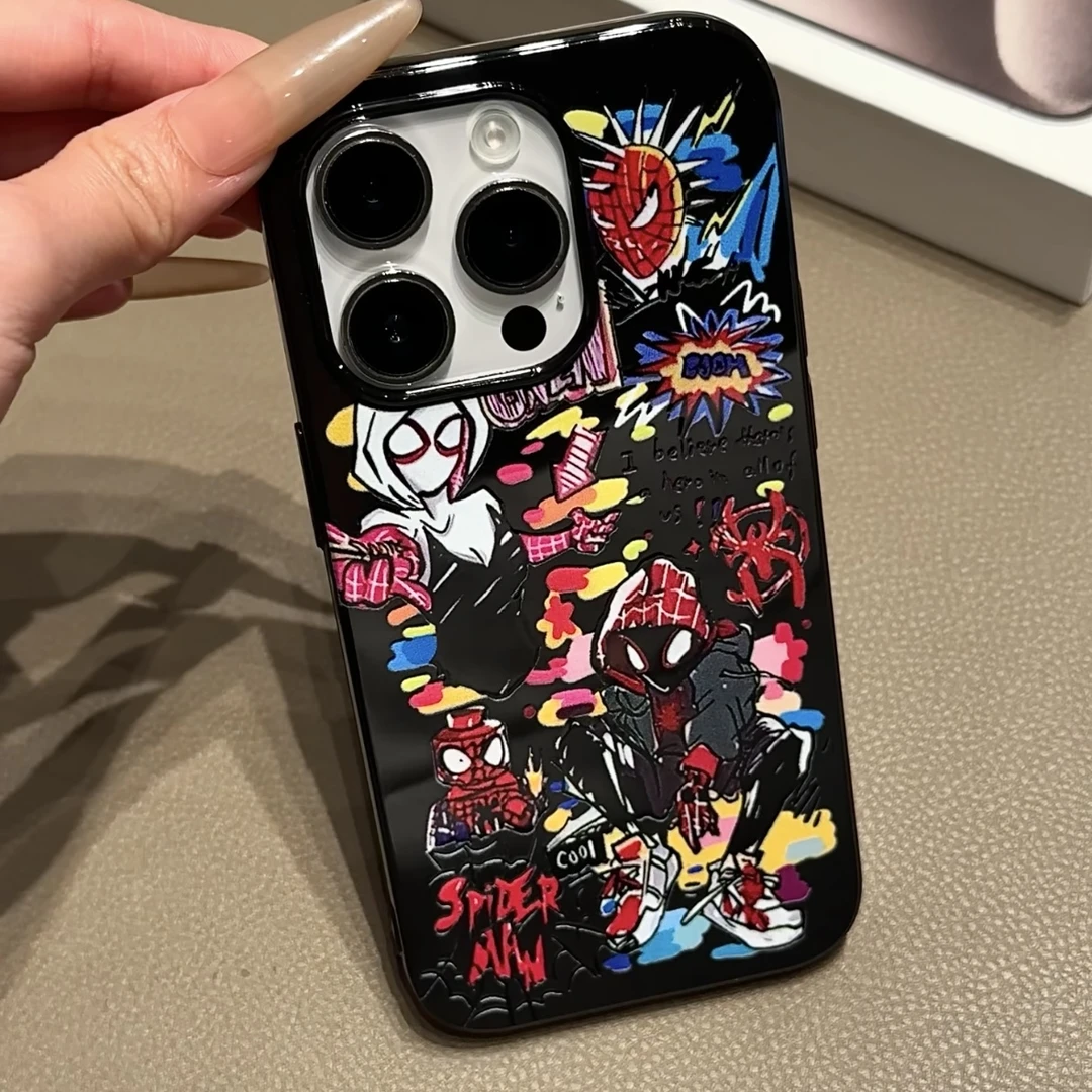雅天立涂鸦蜘蛛侠适用iPhone16苹果手机壳15情侣华为vivo小米oppo
