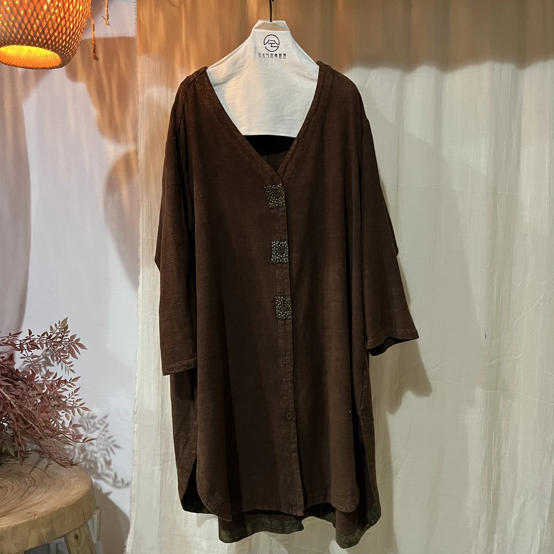 情侣无极6656绣花V领中长裙