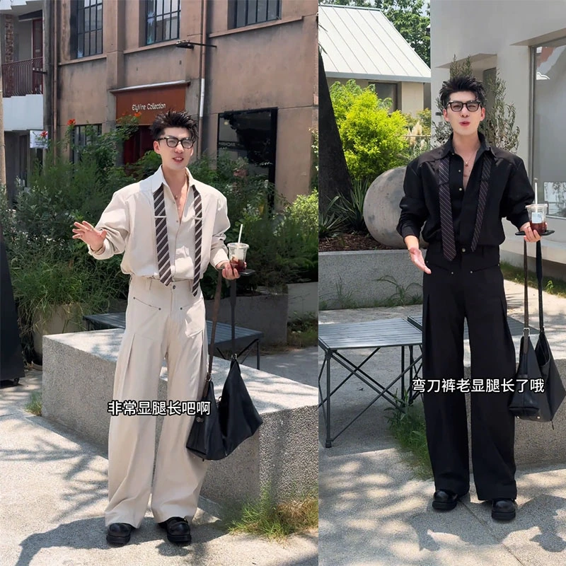 龙刀刀秋季新品气质小众设计款领带衬衫套装男高级感休闲衬衣长裤