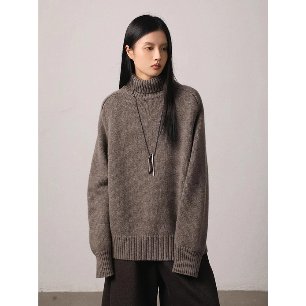 慵懒风宽松气质堆堆领加厚保暖女秋冬款针织衫百搭松弛感显瘦毛衣