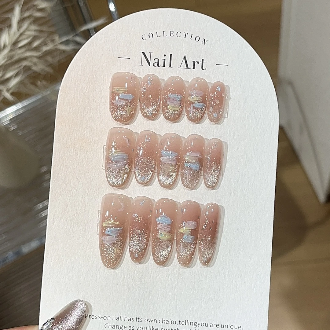 【棉花印糖】纯手工定制油画星辰风格猫眼穿戴甲显白气质中长款