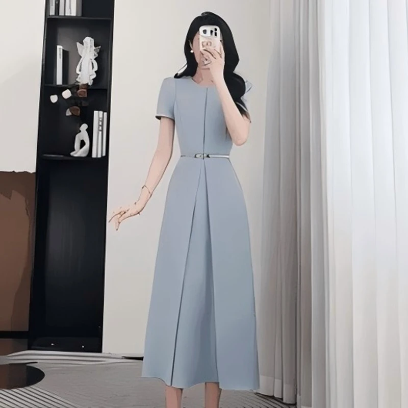 2025夏季新短袖名嫒轻者晚礼服收腰高腰气质时尚连衣裙女D1558