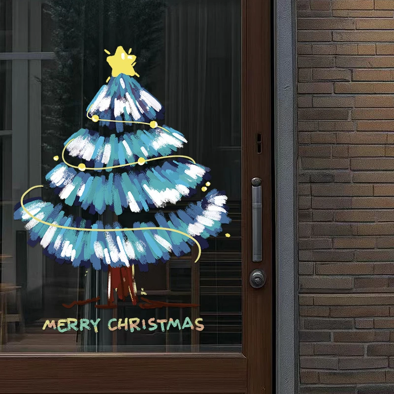 2026圣诞节装饰品场景布置静电贴店铺橱窗氛围玻璃门窗花无痕装饰