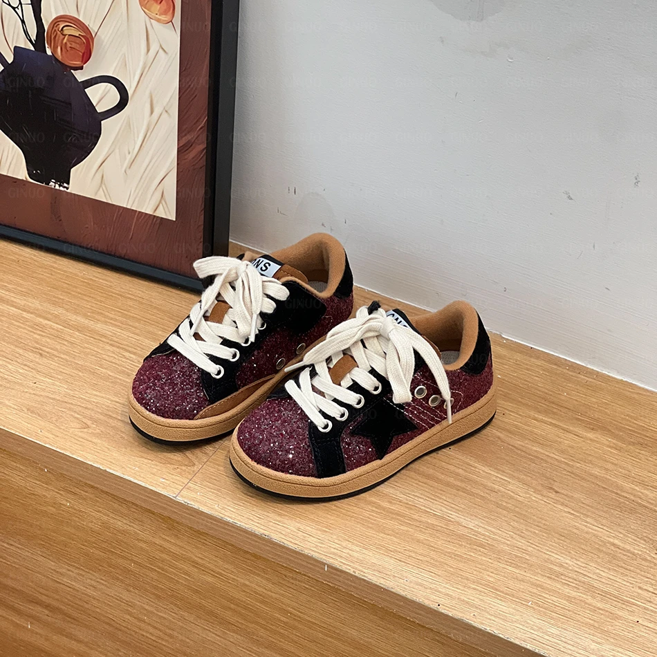 儿童闪闪韩版板鞋秋季新款百搭板鞋低帮软底加绒休闲运动鞋0962