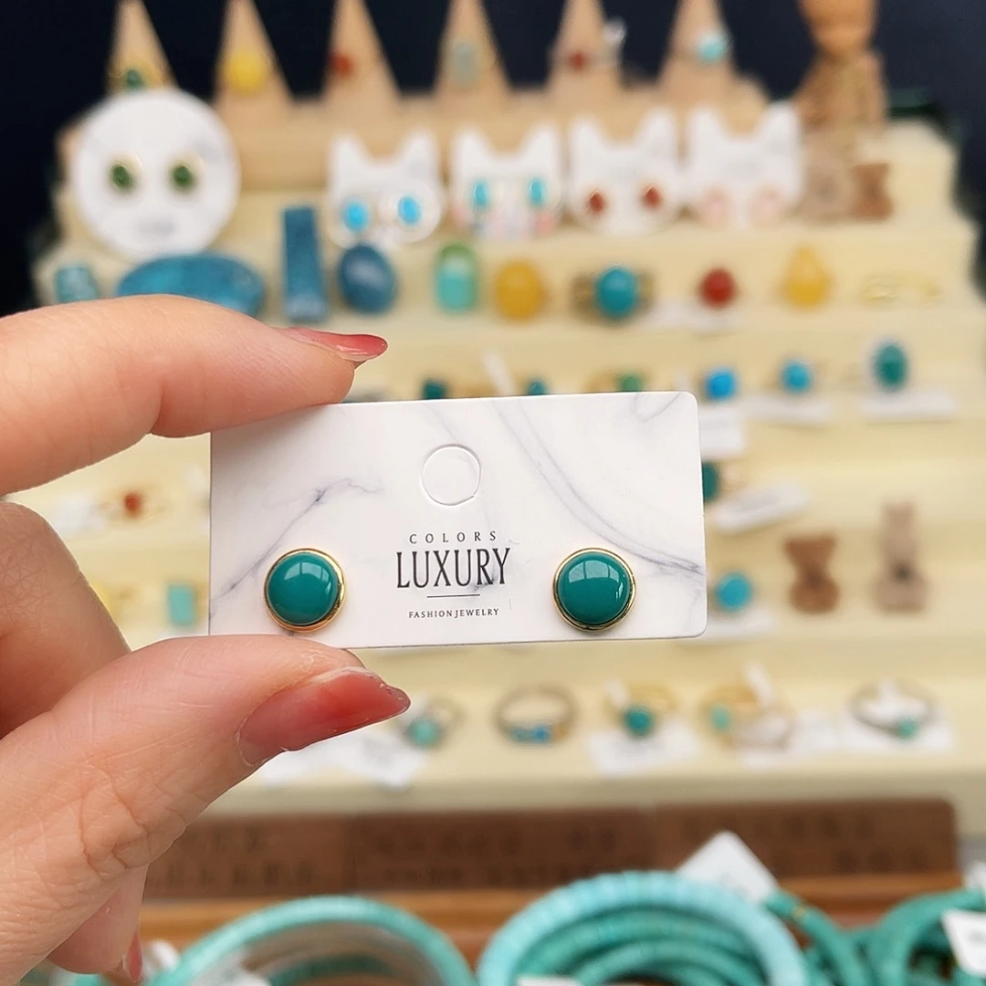 绿松石耳饰18K金镶嵌