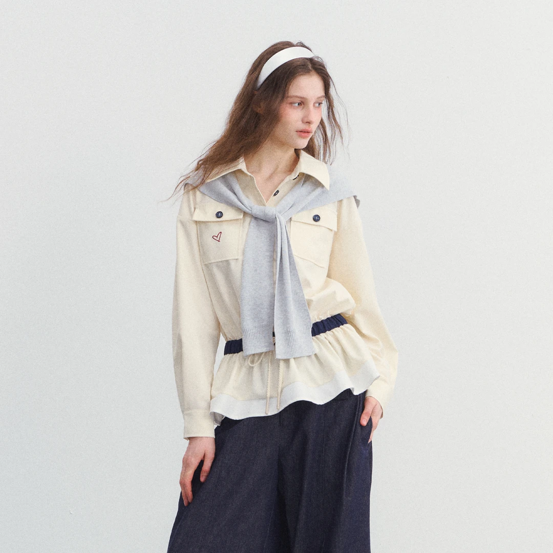 SPEAR YOUTH“你的名字”原创拼接衬衫松紧收腰外套通勤休闲