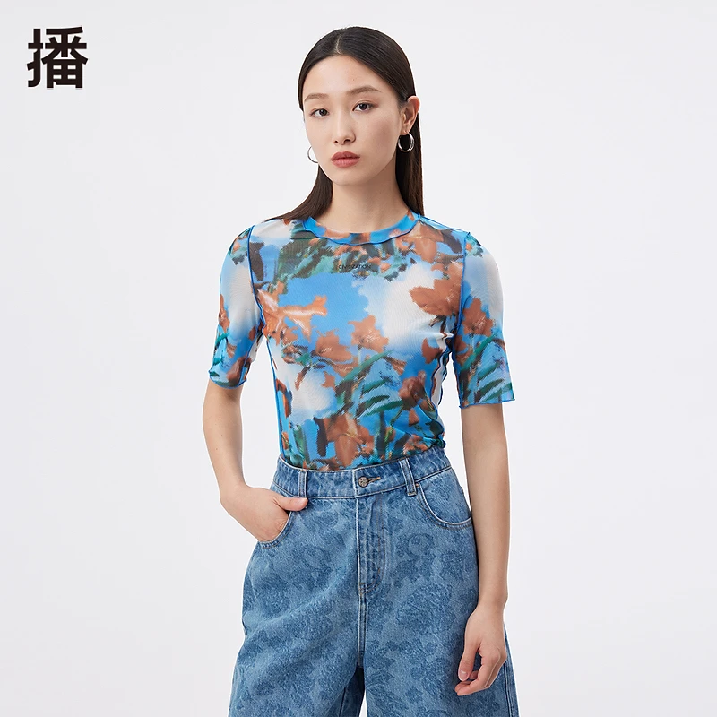 播印花圆领时尚休闲女士花式上衣BDQ2HD0930花叶朋克