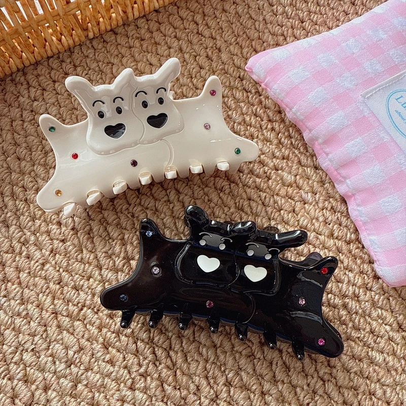 jioli/椒莉韩国发饰高级感醋酸抓夹两只小狗鲨鱼夹后脑勺盘发发卡