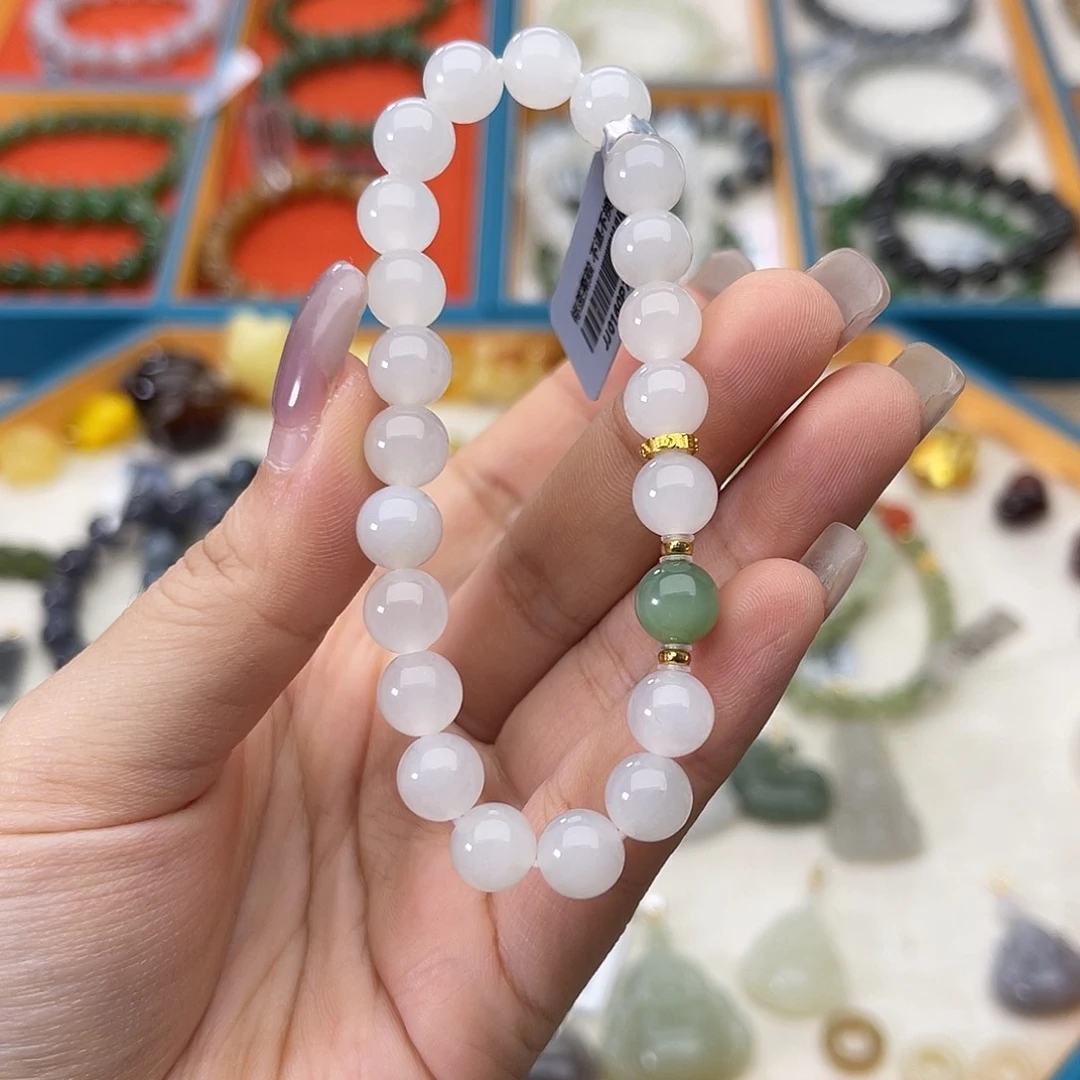 和田玉未镶嵌手链w29白玉8mm