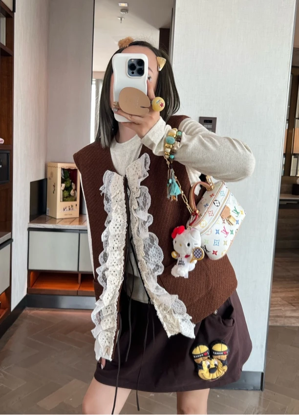 欧洲站BOHAN秀秀家2025春季新品米奇城堡蕾丝花边马甲欧货潮牌女