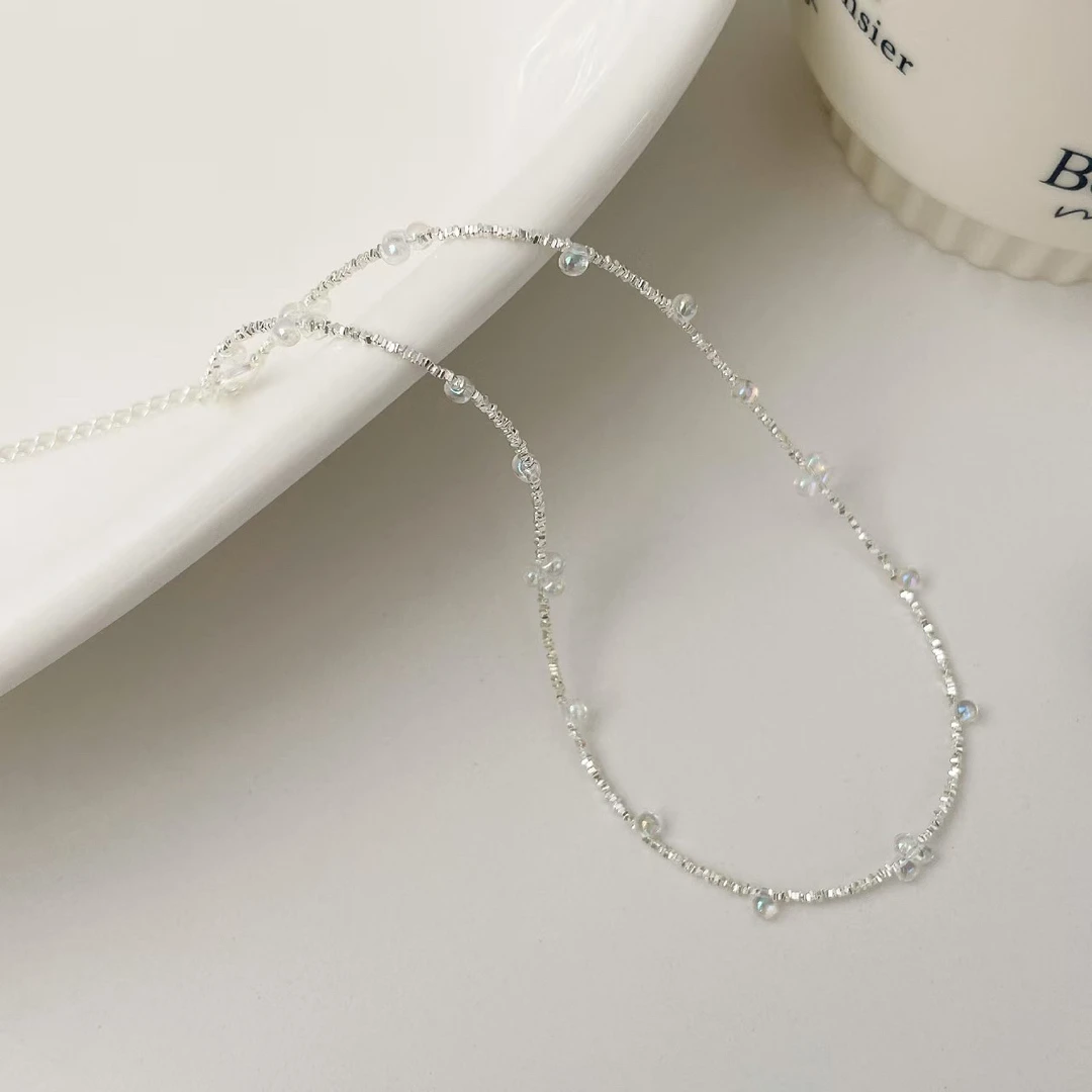 坠链均925银琉璃 S925银甜美小灯泡碎银子项链泡泡珠锁骨链