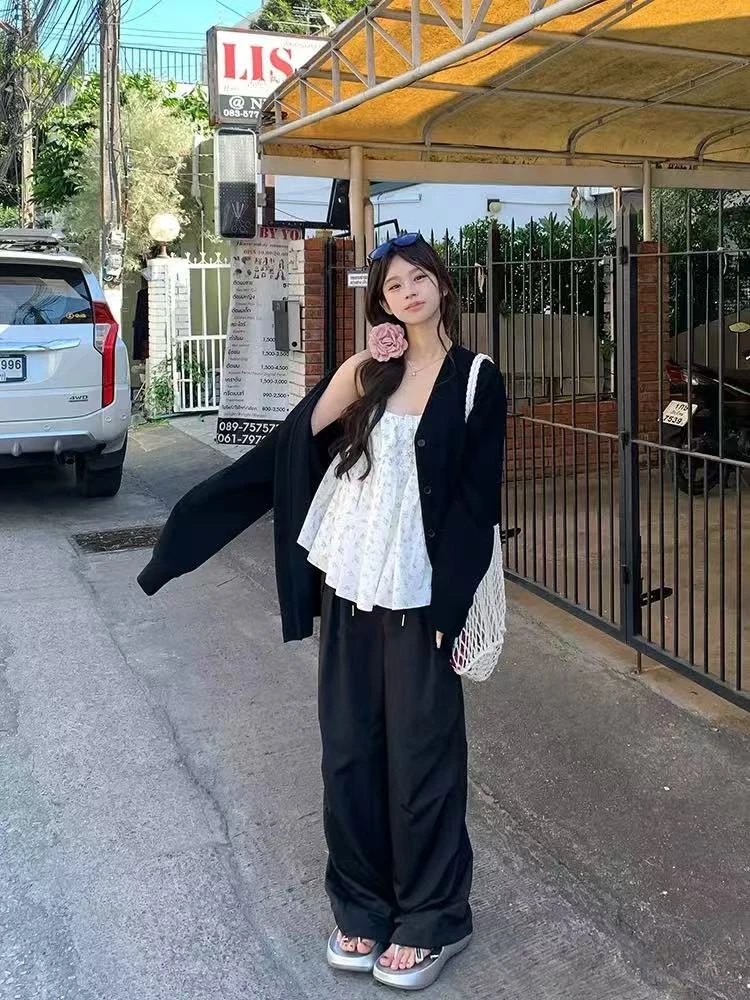 大码胖mm法式复古碎花吊带外穿宽松显瘦吊带➕外搭➕阔腿裤
