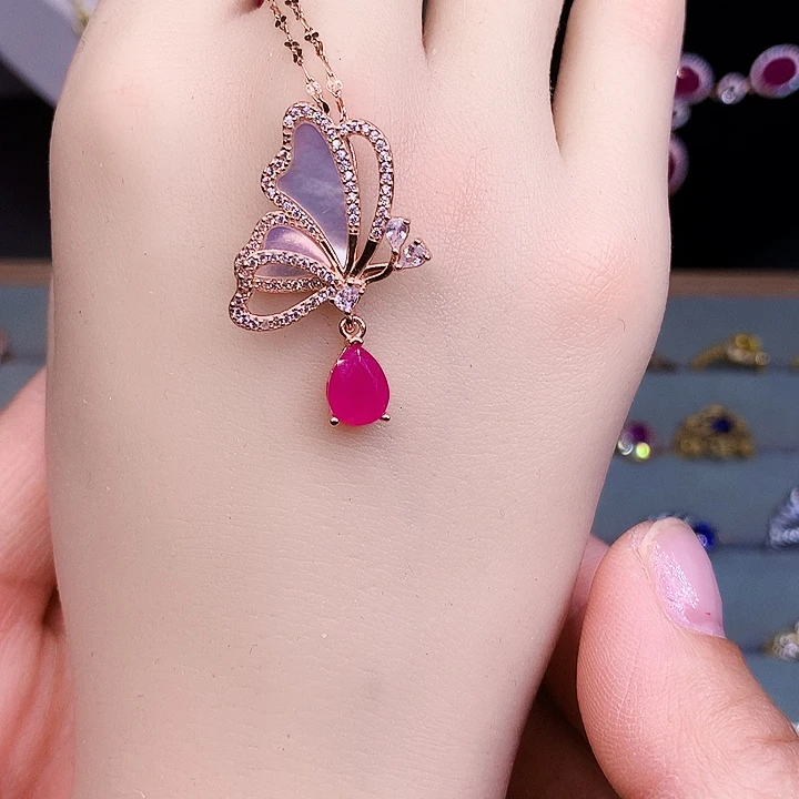 红宝石颈饰银S925镶嵌