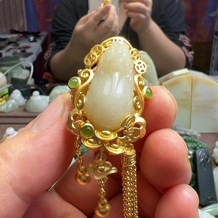 和田玉银S925镀金镶嵌戒指貔貅戒指