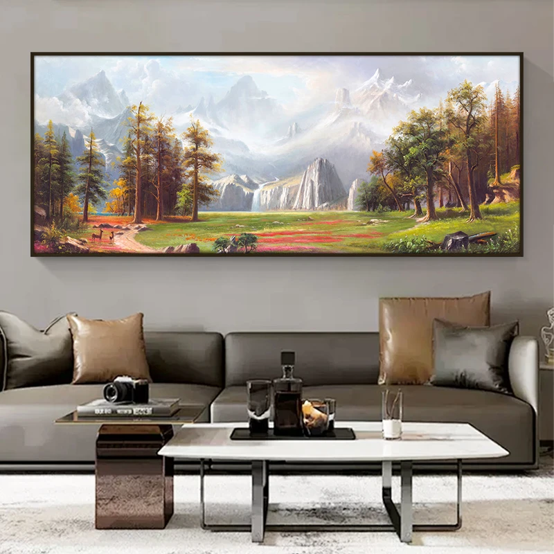 手绘油画俄罗斯风景福鹿客厅背景挂画风景油画美式北欧轻奢装饰画