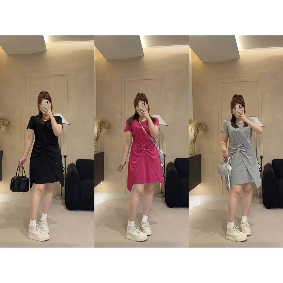 晶咕【马德里夜曲】褶皱设计感短款圆领连衣裙显瘦气质时尚夏季