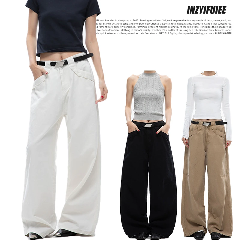INZYIFUIEE休闲弯刀工装裤夏季新款2025女款牛仔休闲弯刀阔腿裤
