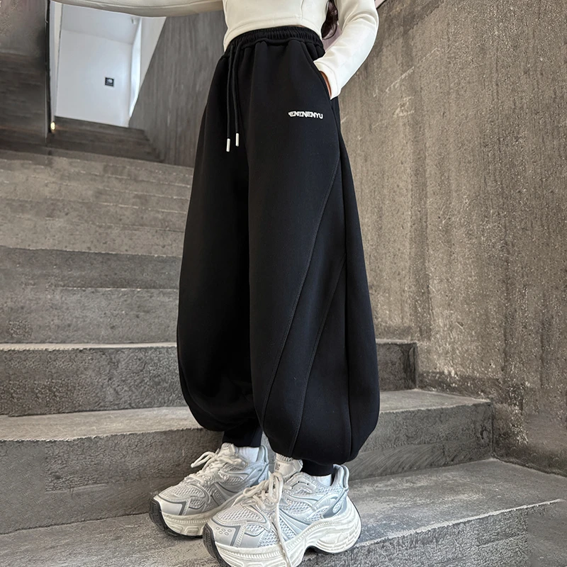 儿童秋装2025新款大女童装薄款裤子春秋款运动针织卫裤秋季束脚裤