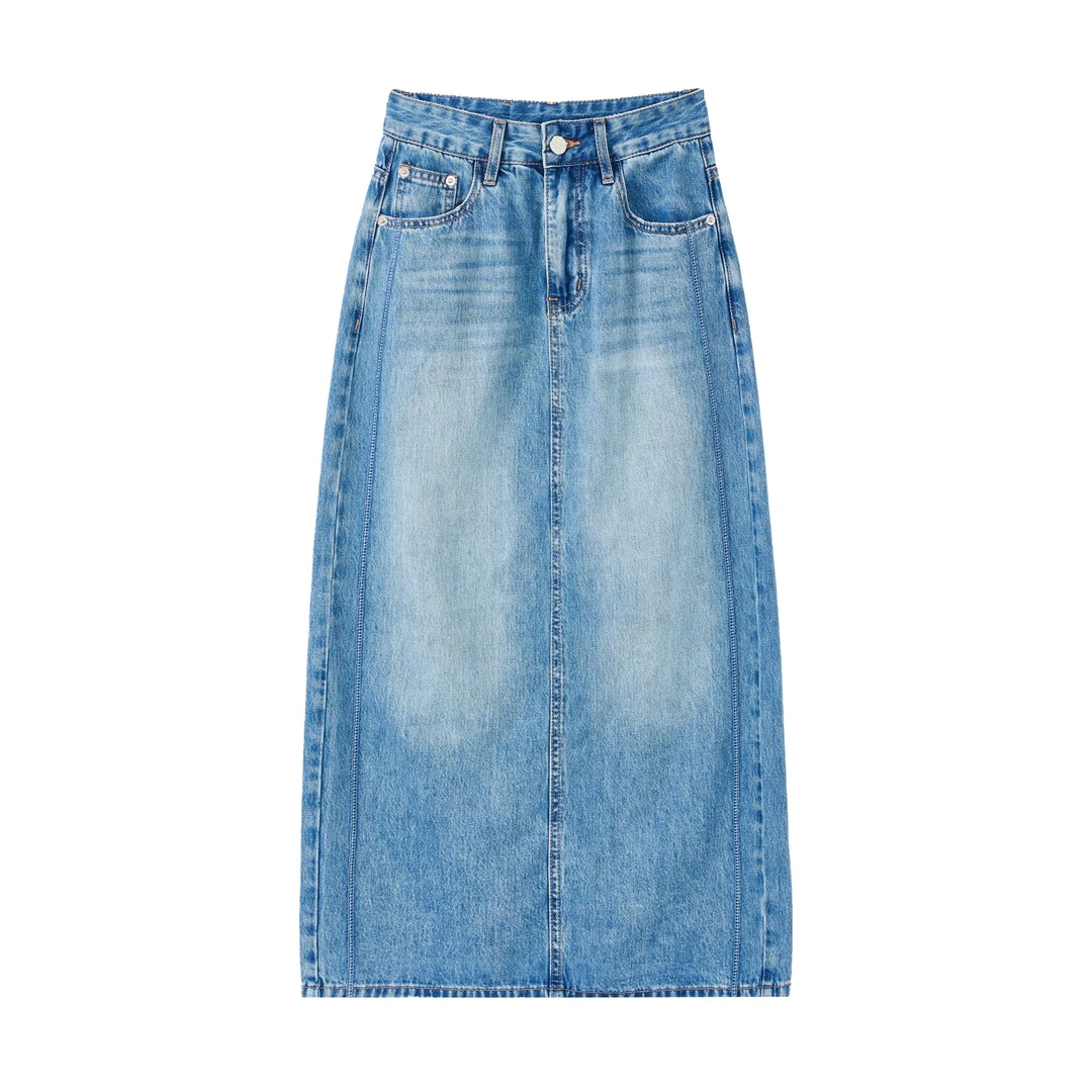 MeetNew【达人专属】726高腰牛仔半身裙开叉复古水洗休闲1K233712X