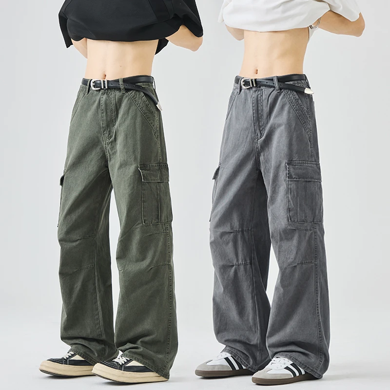 夏季新款美式复古工装裤男生潮流高级感阔腿裤潮牌宽松直筒休闲裤