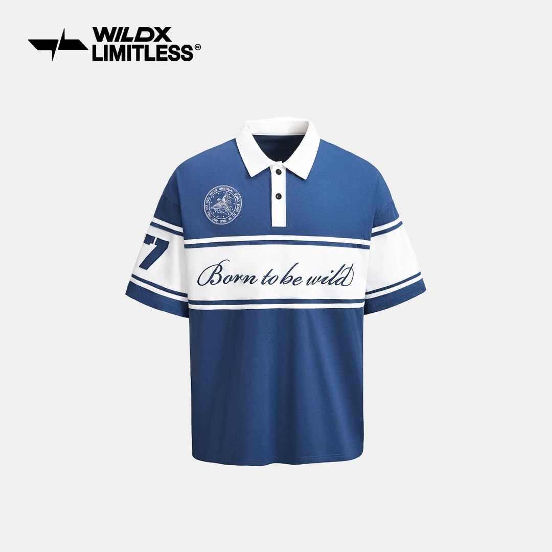 WildX「Retro 77」美式夏季复古拼接运动足球男女休闲polo短袖
