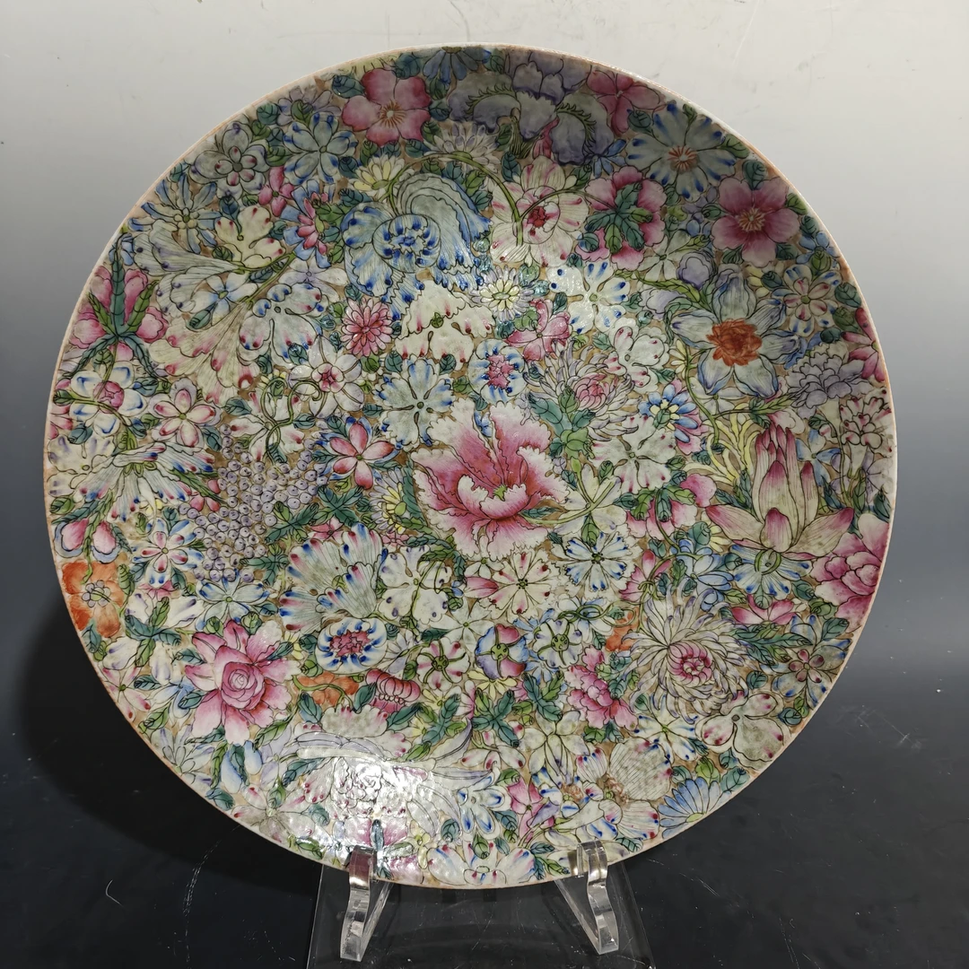 A0816332 清晚期 粉彩描金百花纹赏盘（直径约36.5）