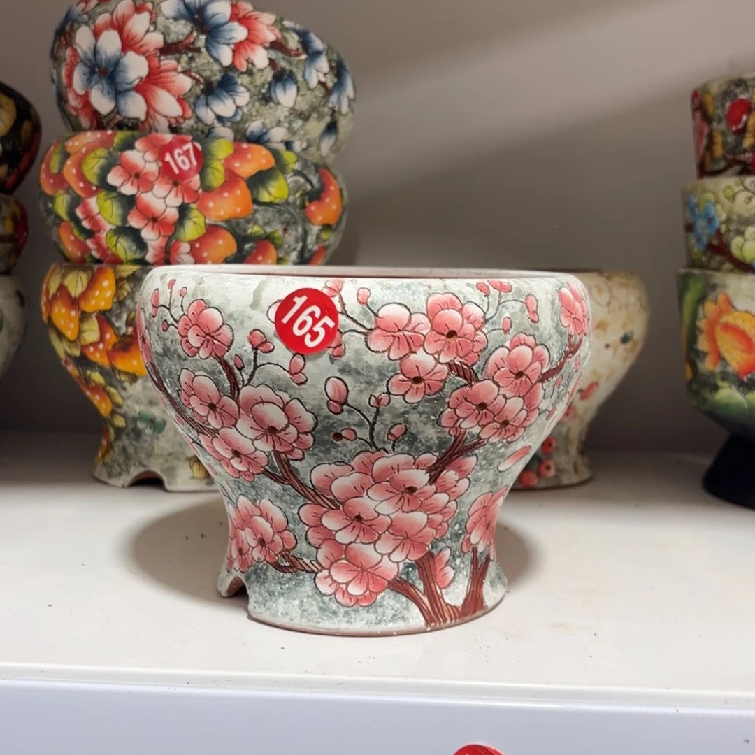 紫砂花盆景德镇手绘花盆陶瓷14/11