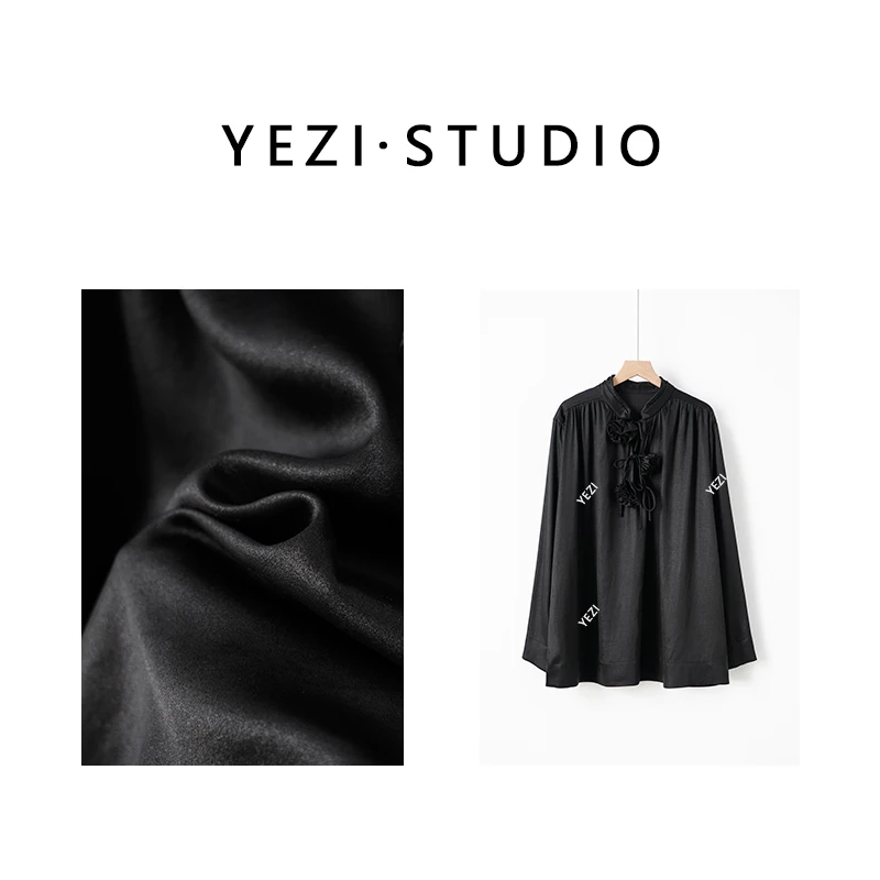 【鋈金岁月】22姆米香云纱素绉缎设计师调性气质花朵衬衫25215003