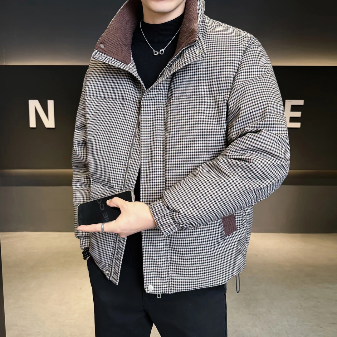 洛尼提日亚90白鸭绒羽绒服男士2025冬季新款立领格子保暖加厚外套
