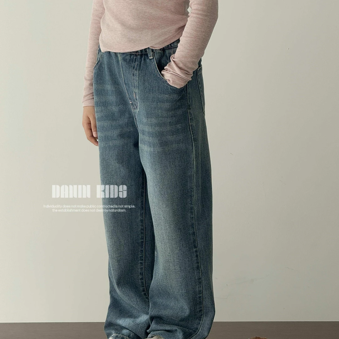 【嗒囜】女童春季25新款水洗宽松牛仔裤长裤中大童休闲牛仔直筒裤