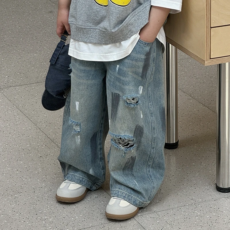 243082儿童春秋洋气潮流百搭宽松休闲牛仔长裤