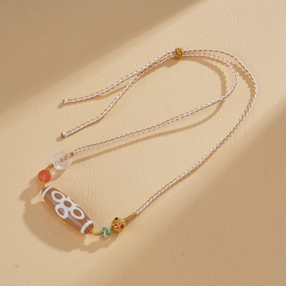 云丹拉姆丨18K五眼闪电天珠锁骨链多样性发其一约38*12mm