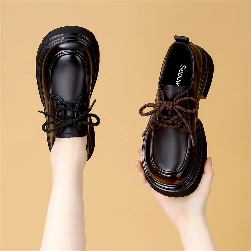 英伦风小皮鞋女韩系简约2025年春秋季新款厚底增高学院风乐福鞋子