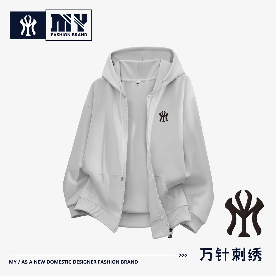 【MY正品】简约刺绣连帽开衫卫衣秋季男女同款宽松休闲百搭长袖外套