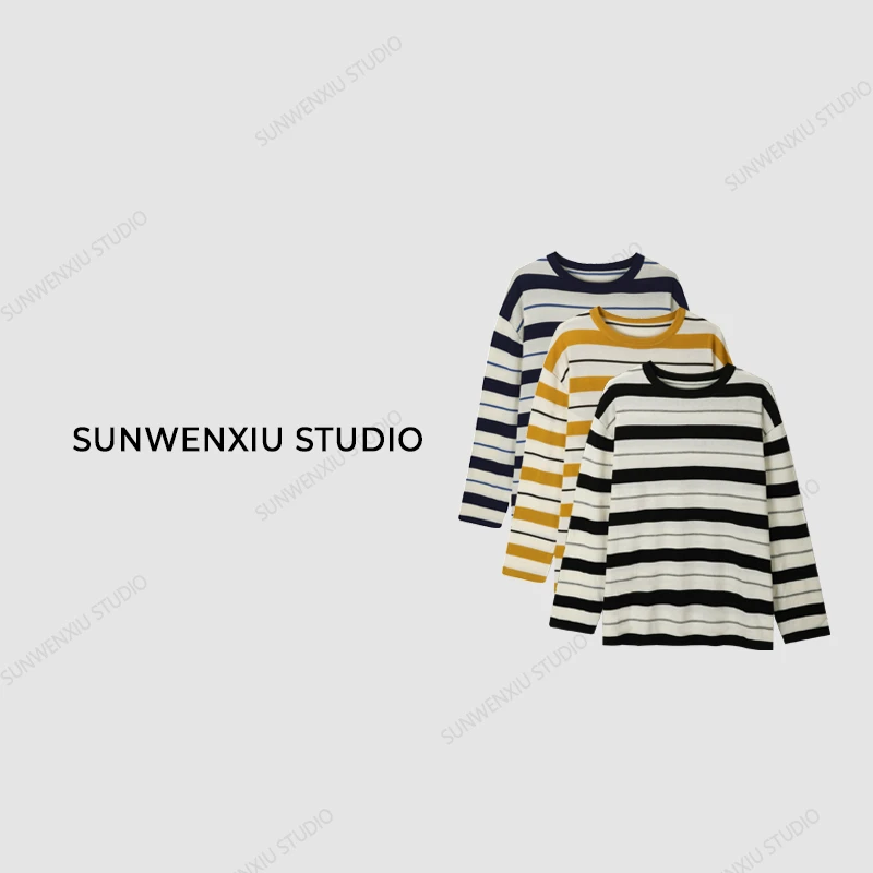swx studio3店 “条纹美学”桑蚕丝羊毛混纺撞色松弛套头条纹毛衣