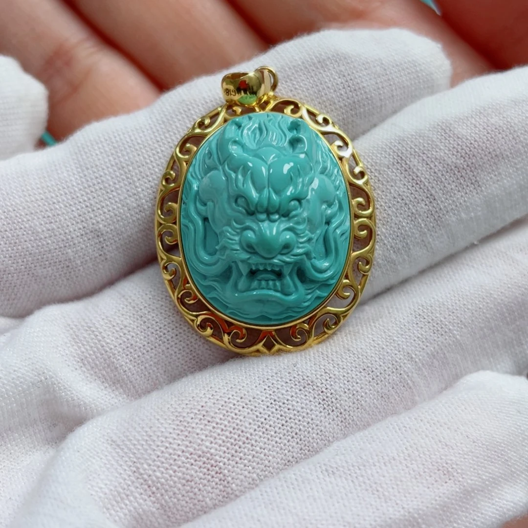 绿松石18K金镶嵌珠宝奇石