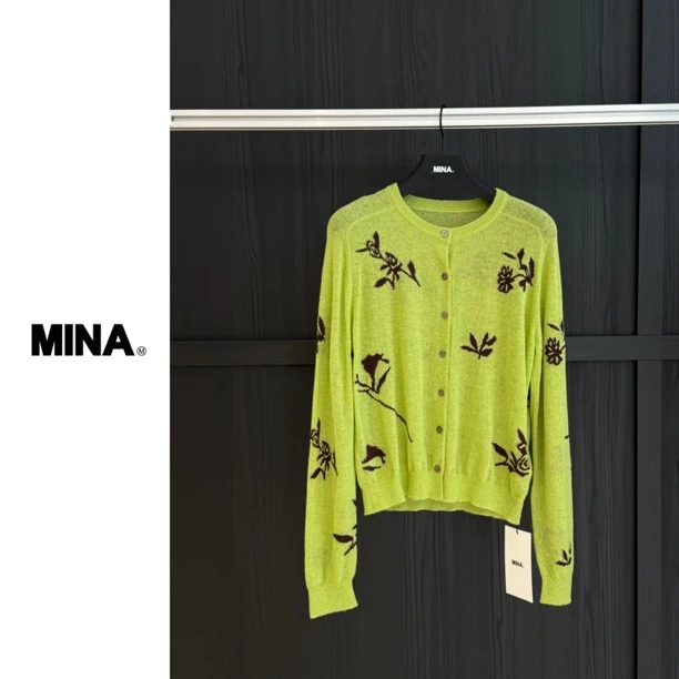 【MINA】牛油果提花针织圆领开衫