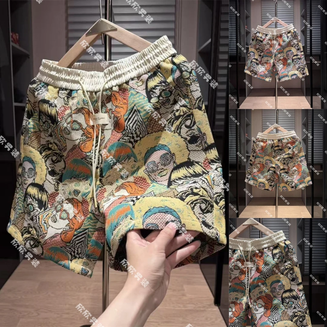 潮牌色织提花潮流情侣休闲情侣男士短裤