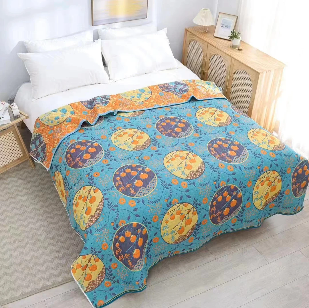 M【万柿如意】200*230CM可铺可盖多层纱布亲肤通用床盖