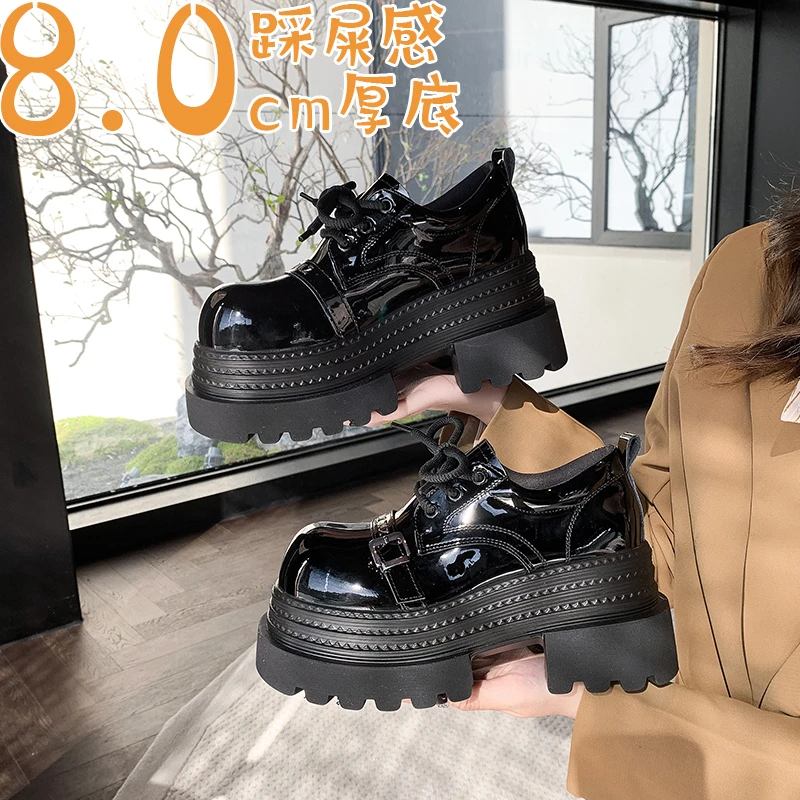 欧货厚底大头乐福鞋女2025春季新款英伦风增高小皮鞋百搭深口单鞋