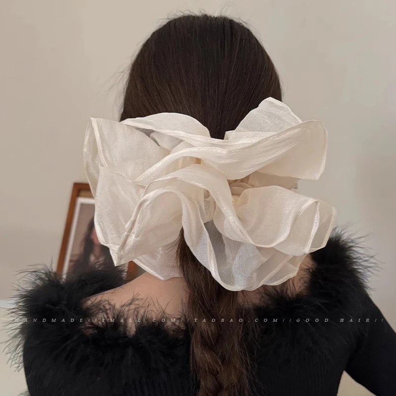 法式温柔 超大号褶皱双层网纱发圈