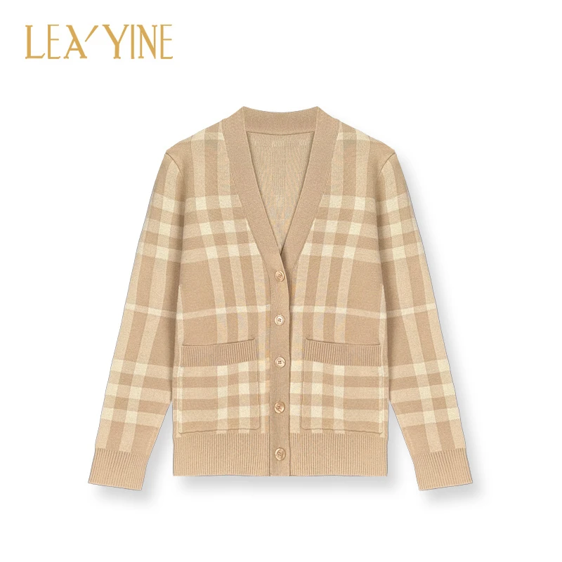 俐莹服饰 经典格纹提花工艺百搭针织开衫