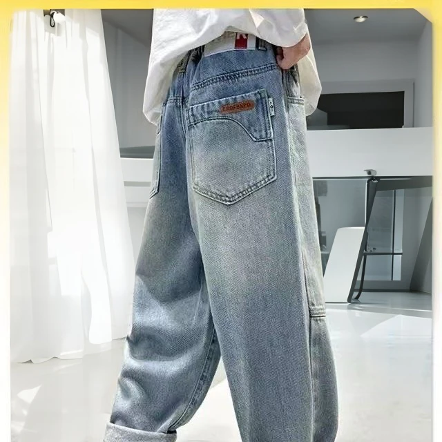 牛仔裤春秋裤子新款浅蓝色中大童休闲痞帅时尚童装洋气百搭休闲潮