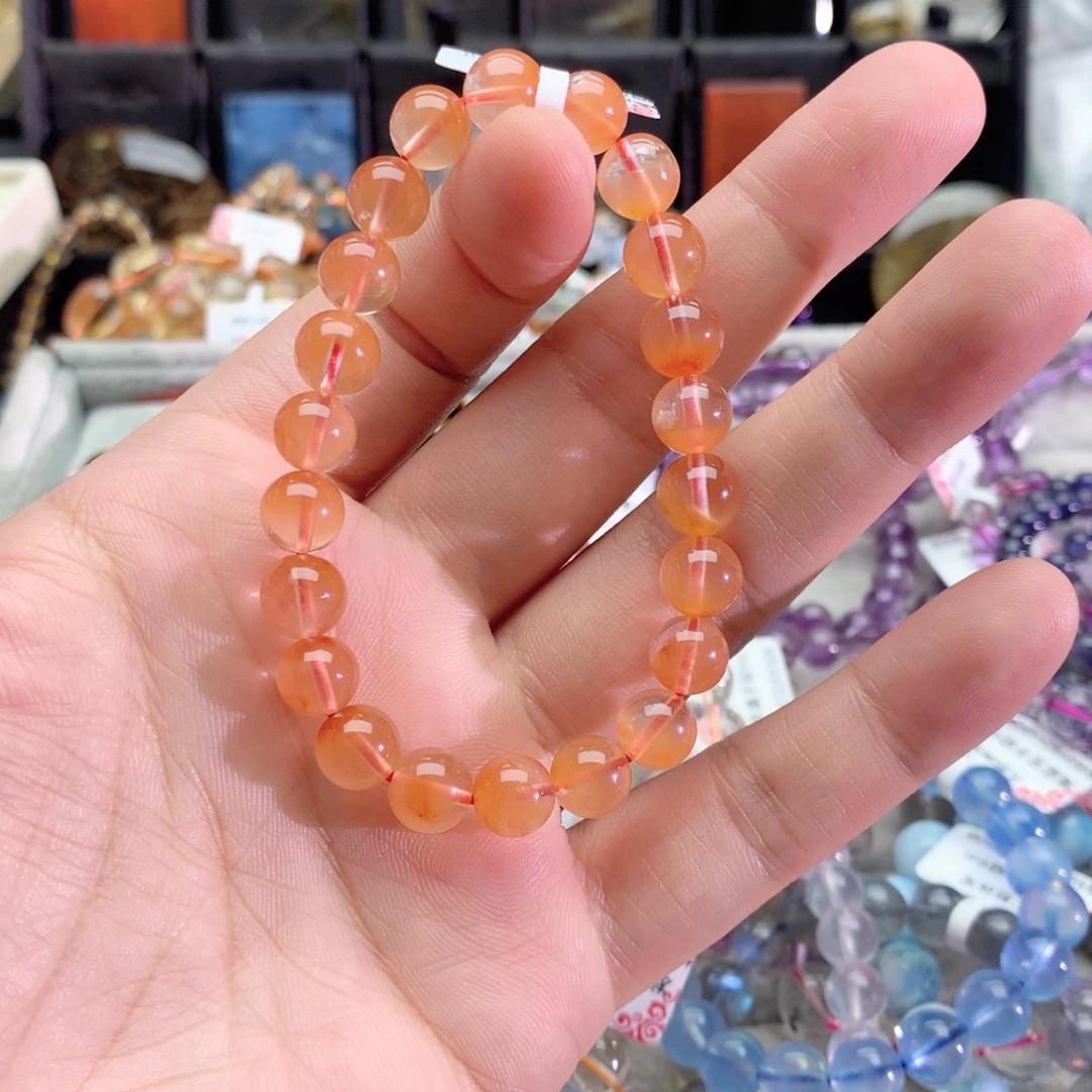 欢***沁水晶手链未镶嵌红兔毛手链8+