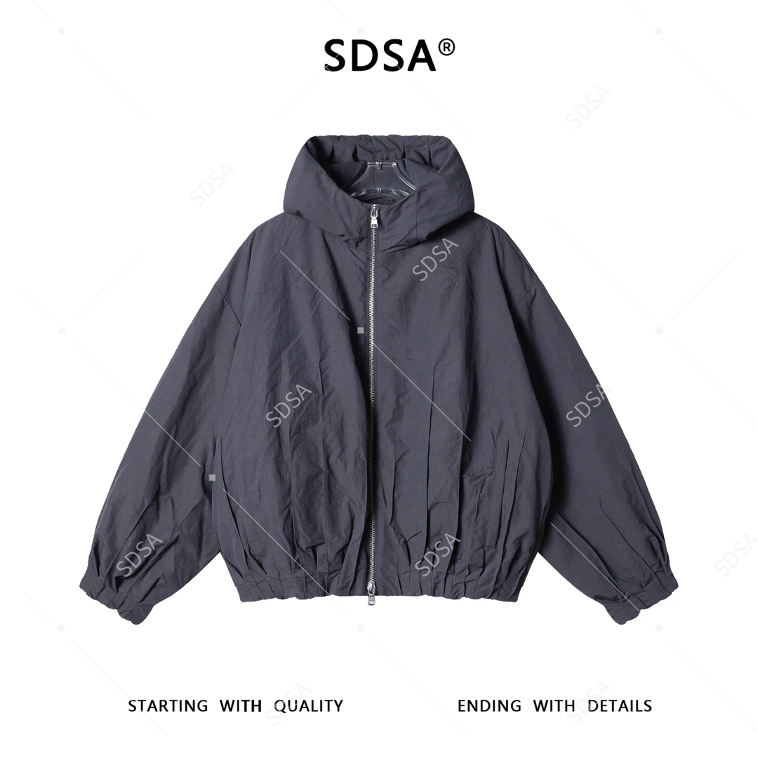 SDSA男士秋冬新款痞帅男装美式纯色羽绒服连帽外套褶皱百搭舒适